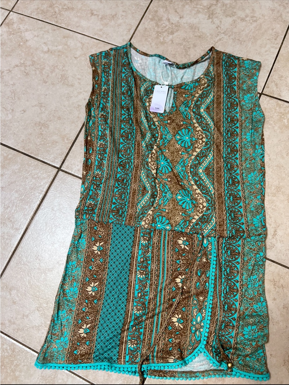 Women’s Turquoise & Brown Printed Summer Dress